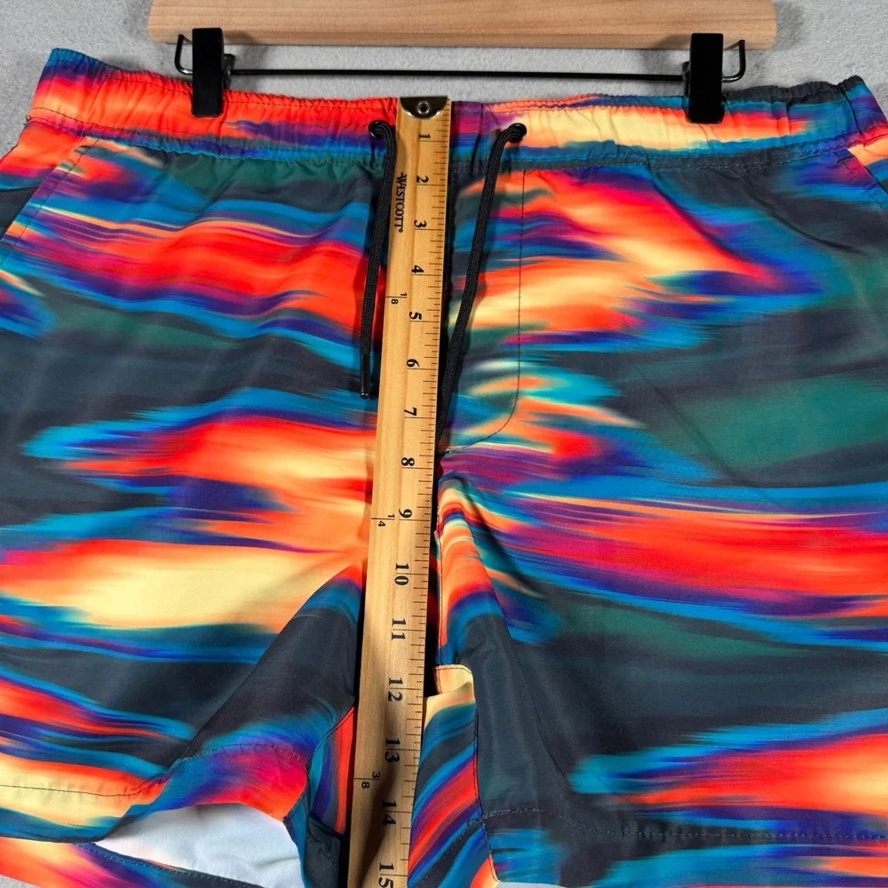 Forever‎ 21 Men XL Swim Trunks Abstract Blurred Print Multicolor Mesh Lined 4in